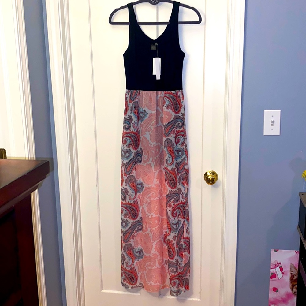 NWT AQUA pink paisley chiffon/like pull-on maxi dress size 8